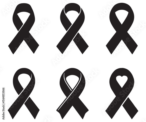 Awareness Ribbon Silhouette Set – Black Support Loop Icons