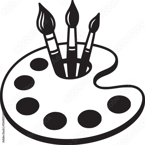 Paint brushes and palette illustration for art supplies and painting equipment vector design concept on transparent background