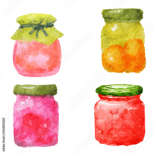 a set of four jars of jams