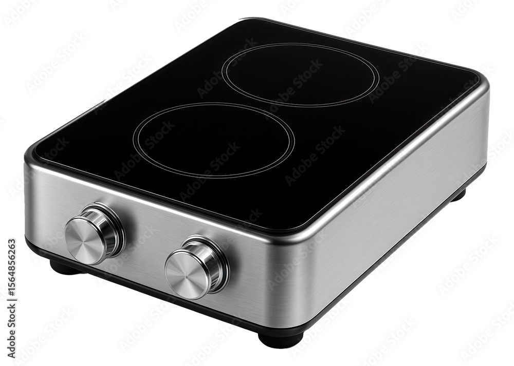 Fototapeta premium Compact glass-ceramic stove with a glossy finish, designed for easy storage in a small urban home.