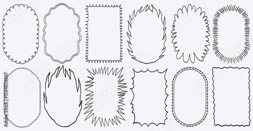 Abstract shape punk frames with zigzag flame and explosion effect and wavy lines. Punk rock border set with speech bubble, grunge strokes for covers, poster or concert event placards and social media.