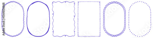 Line wavy rectangle and oval doodle frames for greeting cards, wedding and birthday party, picnic invitations, placards poster and covers. Hand drawn ornament borders for social media template.
