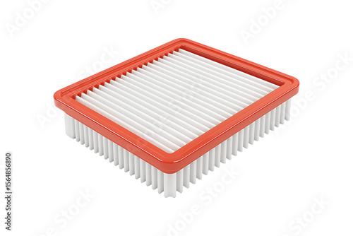 Detailed 3D Model of a Car Air Filter with Red Border Frame, Isolated on a Transparent Background