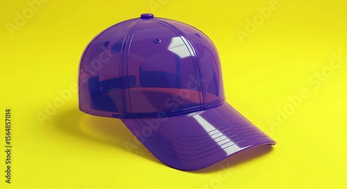 Vibrant translucent purple cap with whimsical face design on bright yellow background, ideal for playful novelty product photography