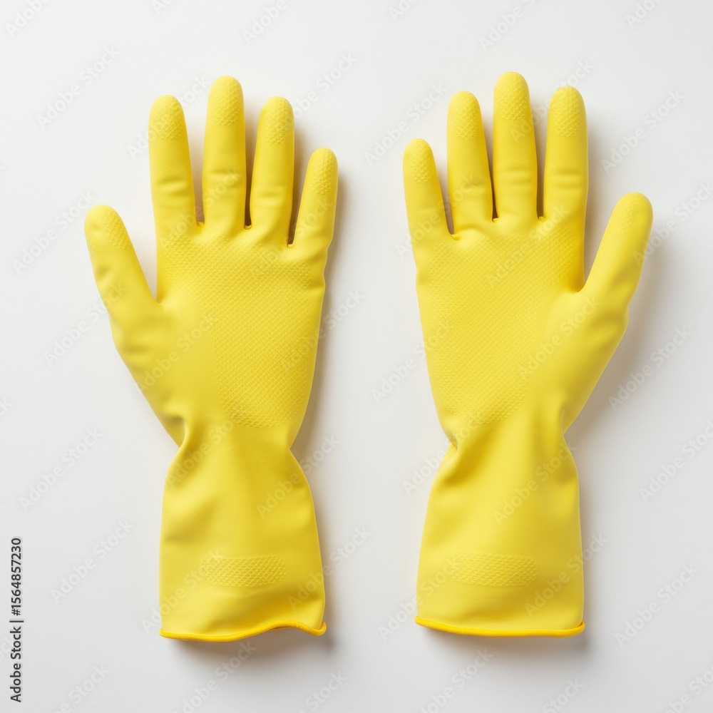 Obraz premium Yellow Rubber Gloves for Cleaning Tasks and Household Chores