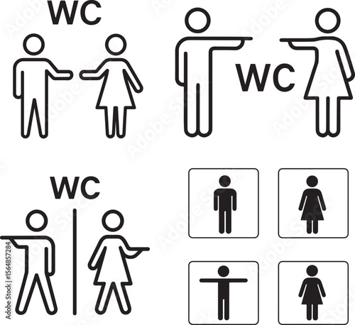 WC Bathroom Signs Icons for Male and Female Restrooms – Vector Set