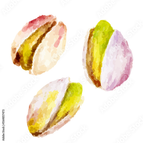 a painting of three different colored pastries