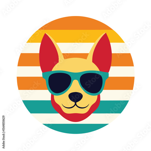 Dog Head in Vibrant Sunglasses on Vintage Sunset