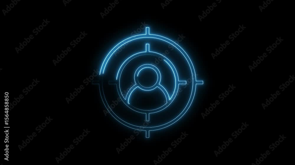Blue neon target aiming at person icon on black background animated video Blue neon target aiming at person icon on black background animated video