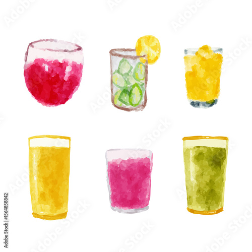 a set of four different colored drinks