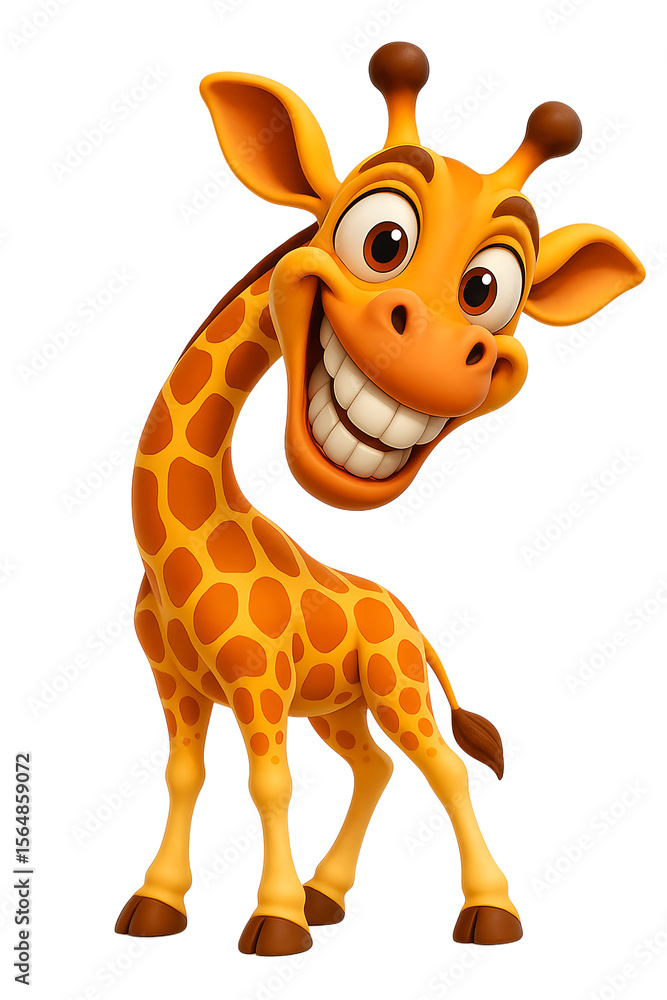 Obraz premium Cartoon giraffe smiling and posing with cheerful expression 