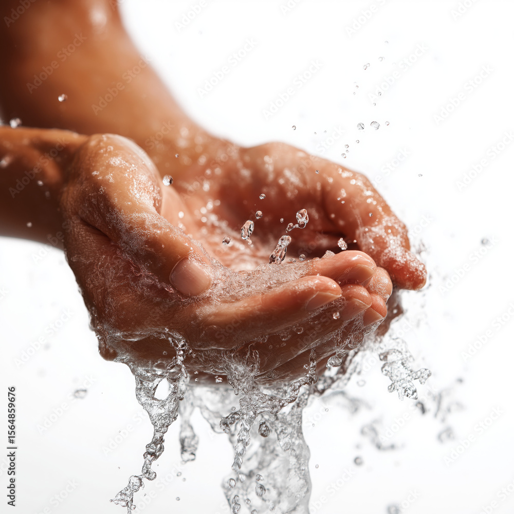 Fototapeta premium washing hands with water isolated on a white background