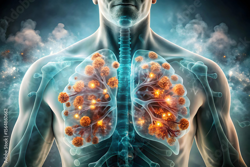 Man with lung disease double exposure medical health concept