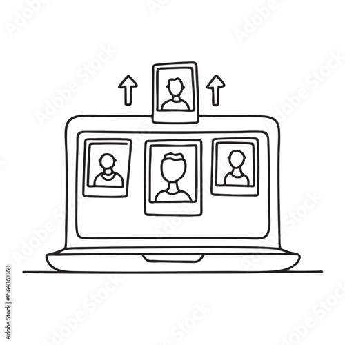 A laptop screen with photos uploading in thumbnail preview