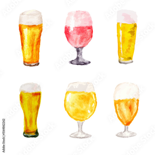 a set of six different types of beer glasses