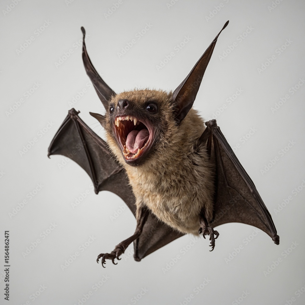 Obraz premium A bat mid-screech, mouth open wide, isolated on white