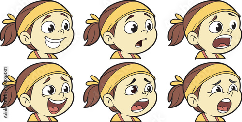 Cartoon child character showing various emotional expressions in separate panels

