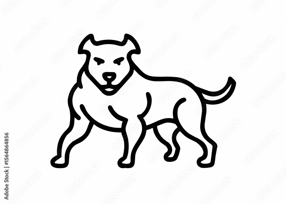 Fototapeta premium Illustration of a stylized pitbull with a stern expression standing alert in a simple line drawing
