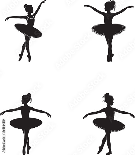 Black silhouettes of ballerinas in graceful poses ballet dancer