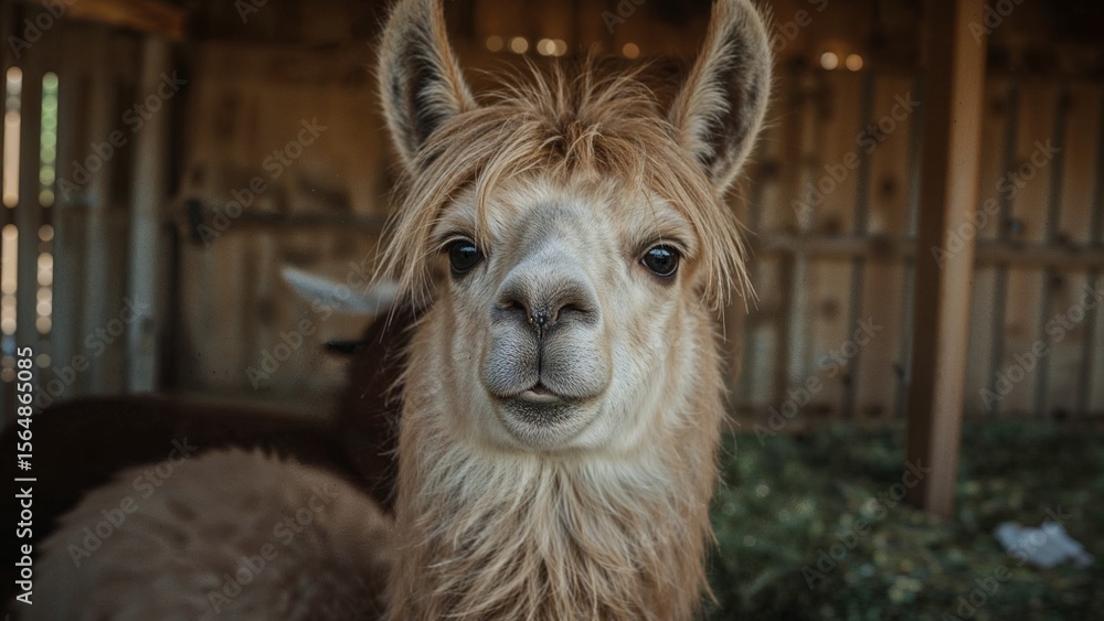 Obraz premium Llama chewing hay poses for the camera