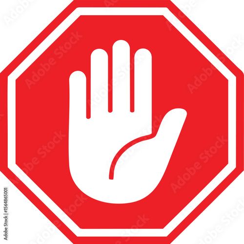 Red stop sign with white hand symbol vector