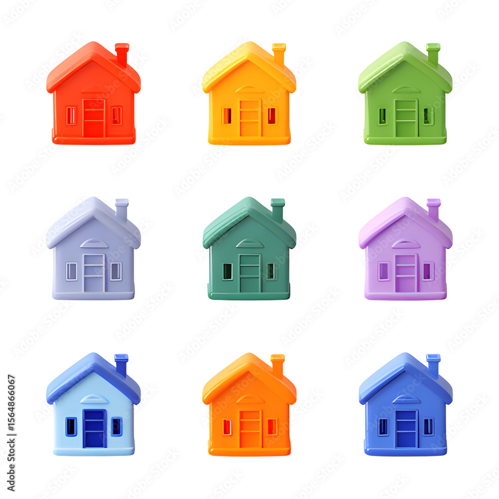 Fototapeta premium House 3d icon set in cartoon plastic style on a transparent background