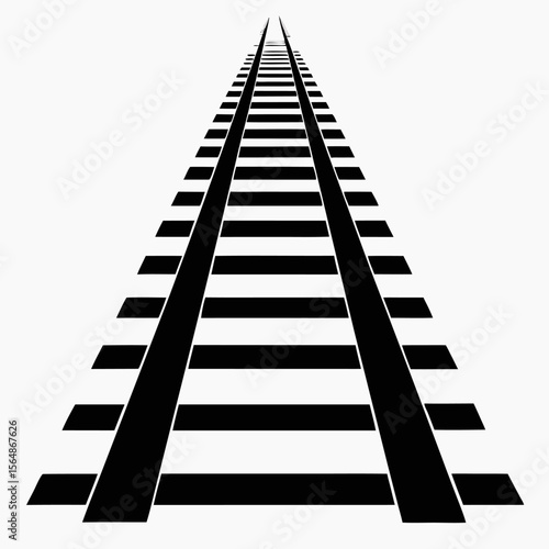 Train tracks black and white vector icon on white background.