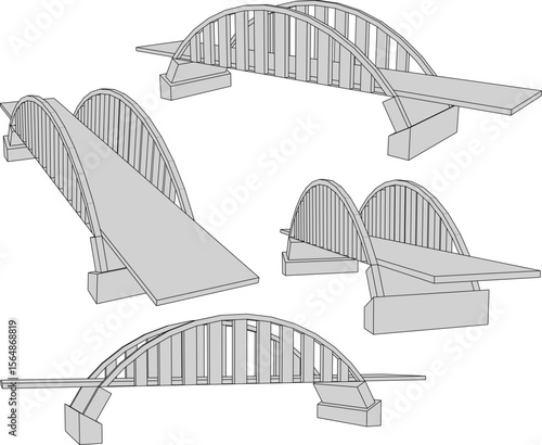 vector sketch illustration of architectural design of old classic vintage wooden and concrete bridge construction
