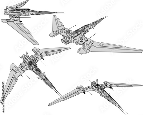 Vector sketch illustration of prototype design of modern future fighter plane with advanced weapons and futuristic model