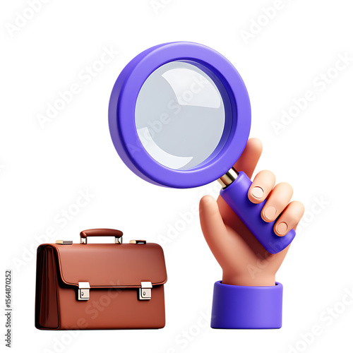 Magnifying Glass and Briefcase in Business Setting, Digital Illustration, Professional Environment