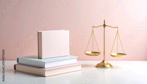Law and Justice Concept with Books and Scale on Pastel Desk – Legal Education or Ethics Theme