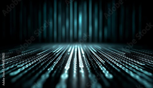 Digital cyberspace high speed data flow binary code glowing blue light creating dynamic futuristic technology environment