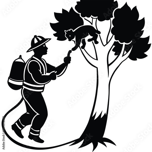 Firefighter Rescuing Koala from Burning Tree A Symbol of Australian Bushfire Recovery