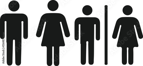 Black silhouette icons of male and female figures representing restrooms