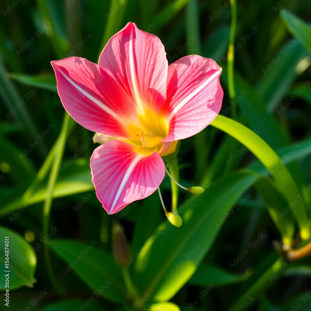 Fototapeta premium Magische Natur – Rosa Blüte im Traumlicht mit Wasserperlen