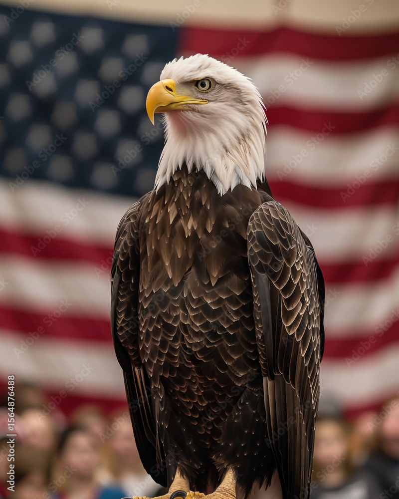 Naklejka premium American bald eagle in front of USA flag
