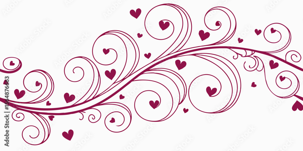 Horizontal seamless vector pattern border with swirls and hearts Horizontal seamless vector pattern border with swirls and hearts