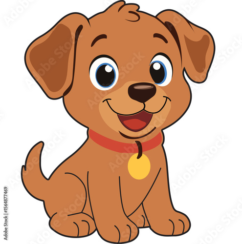 Wallpaper Mural Cute Cartoon Puppy with Red Collar and Blue Eyes Torontodigital.ca