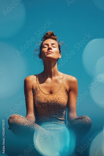 Modern Millennial Woman Practicing Yoga and Skincare Routine with Water and Bubbles, Authentic Wellness Lifestyle in Nature for Social Media Content