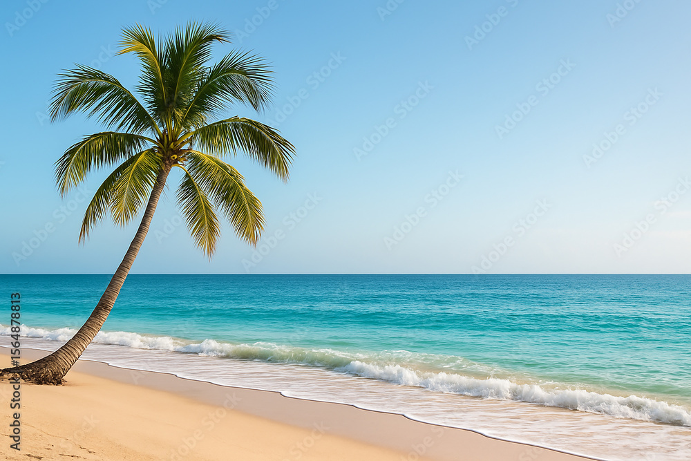 Fototapeta premium Beautiful beach with palm trees and clear blue water on the island