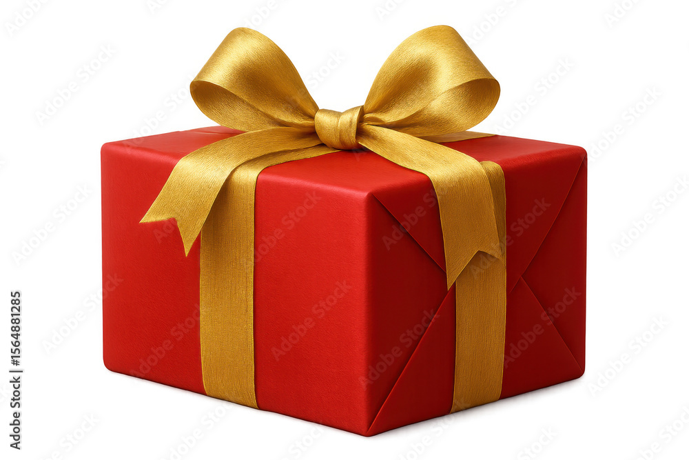 Obraz premium Elegant red gift box wrapped with a golden ribbon, perfect for celebrations and special occasions, isolated on transparent background
