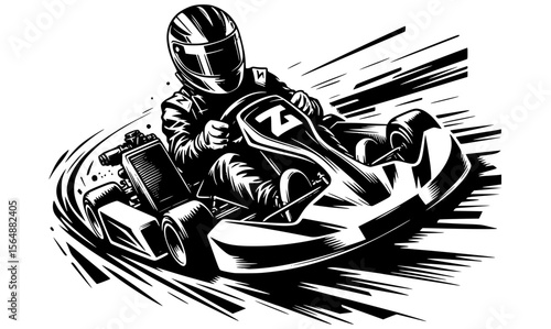 Dynamic ink-style go-kart racer drifting through a corner