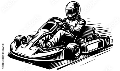 go-kart racing at high speed with the driver leaning forward