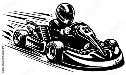 go-kart speeding forward with motion lines and exaggerated wheels