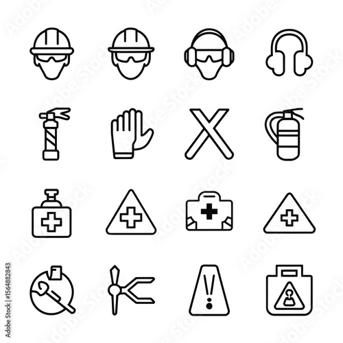 2d vector illustration safety icons , Civil protection and safety when working and taking safety 
