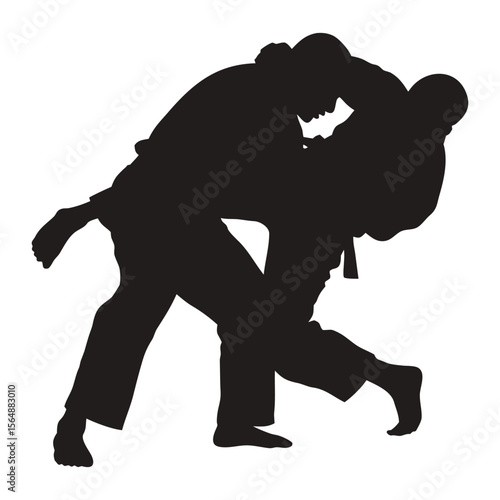 silhouette of judo fighters  