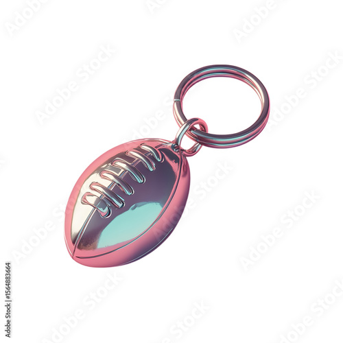 Shiny chrome american football keychain with ring isolated on transparent background