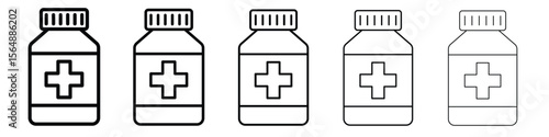 Medicine bottle icon web Vector collection in black strokes