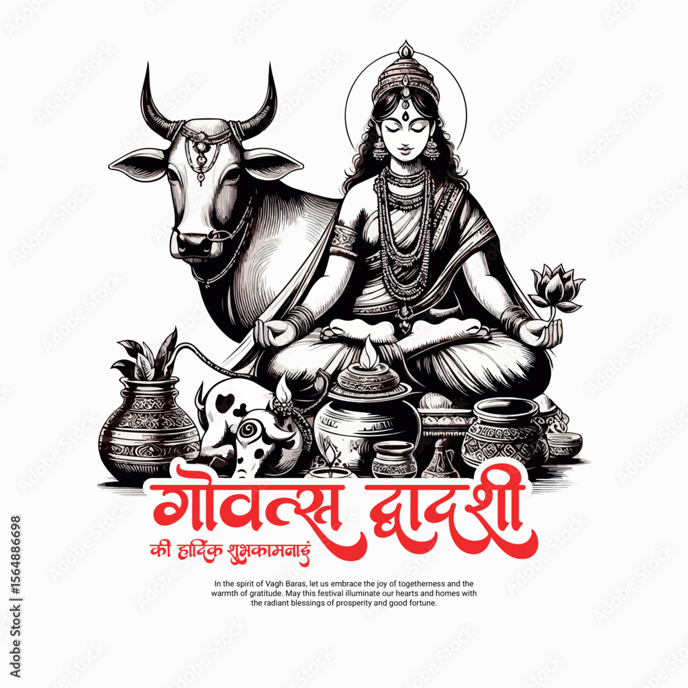Naklejka premium Happy Vagh Baras Govatsa Dwadashi Festival Social Media Post Design for Hindu Celebration a Day Before Diwali