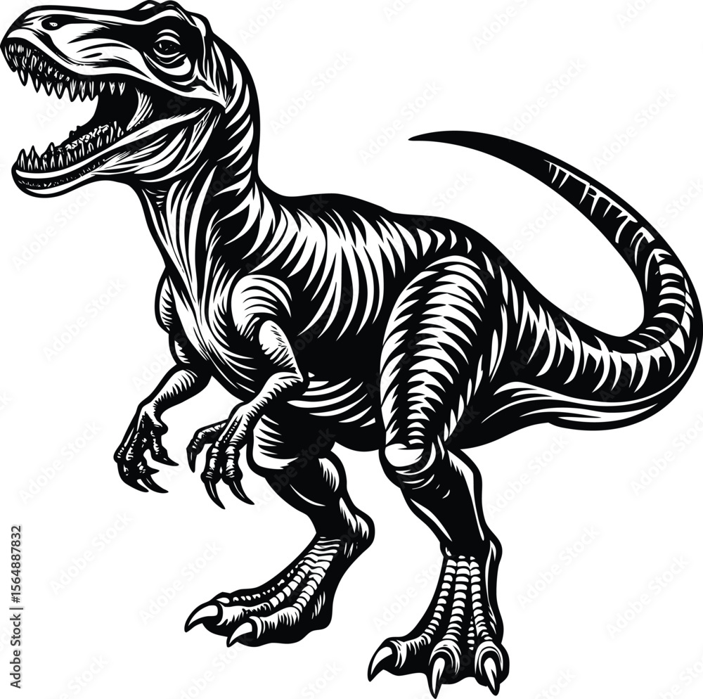Obraz premium Powerful Allosaurus Dinosaur Illustration Vintage Style Vector Art
